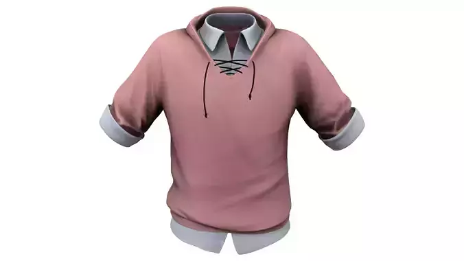 Men Lace Up Neck Sports Sweatshirt Top With White Shirt Under