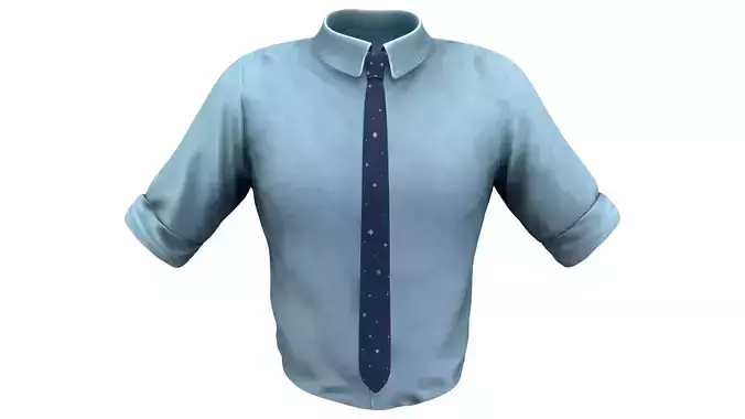 Men Rolled Up Sleeves Tucked In Formal Blue Shirt With Tie