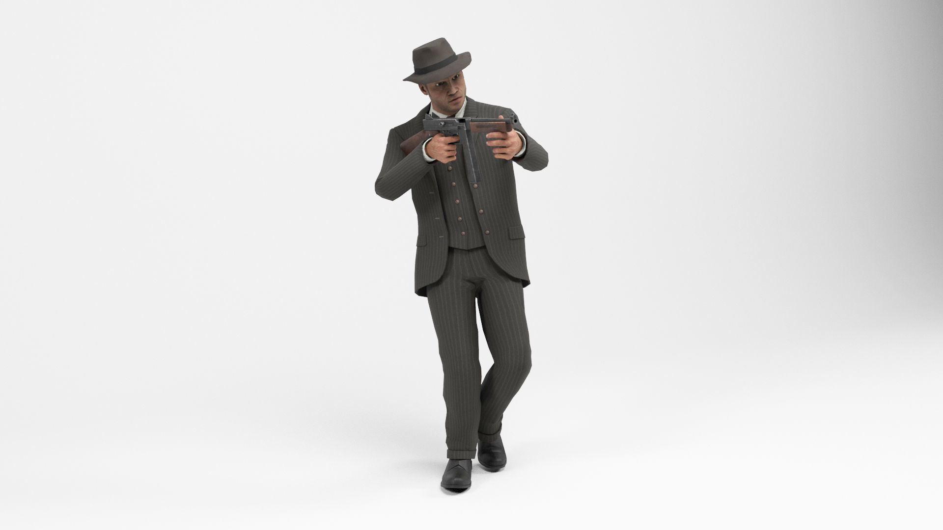 Gangster 1 man in suit with gun Low-poly 3D model_8