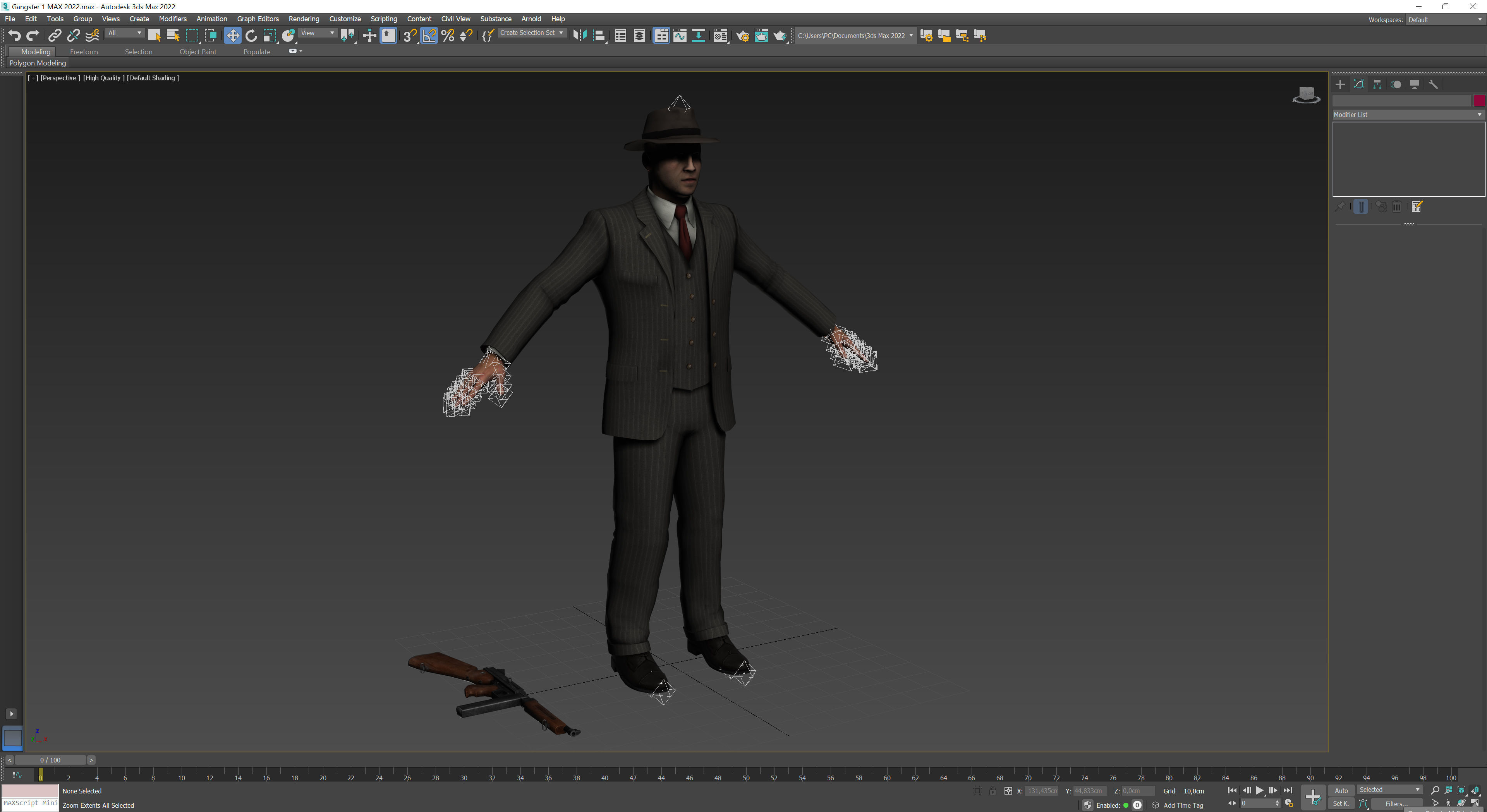 Gangster 1 man in suit with gun Low-poly 3D model_13
