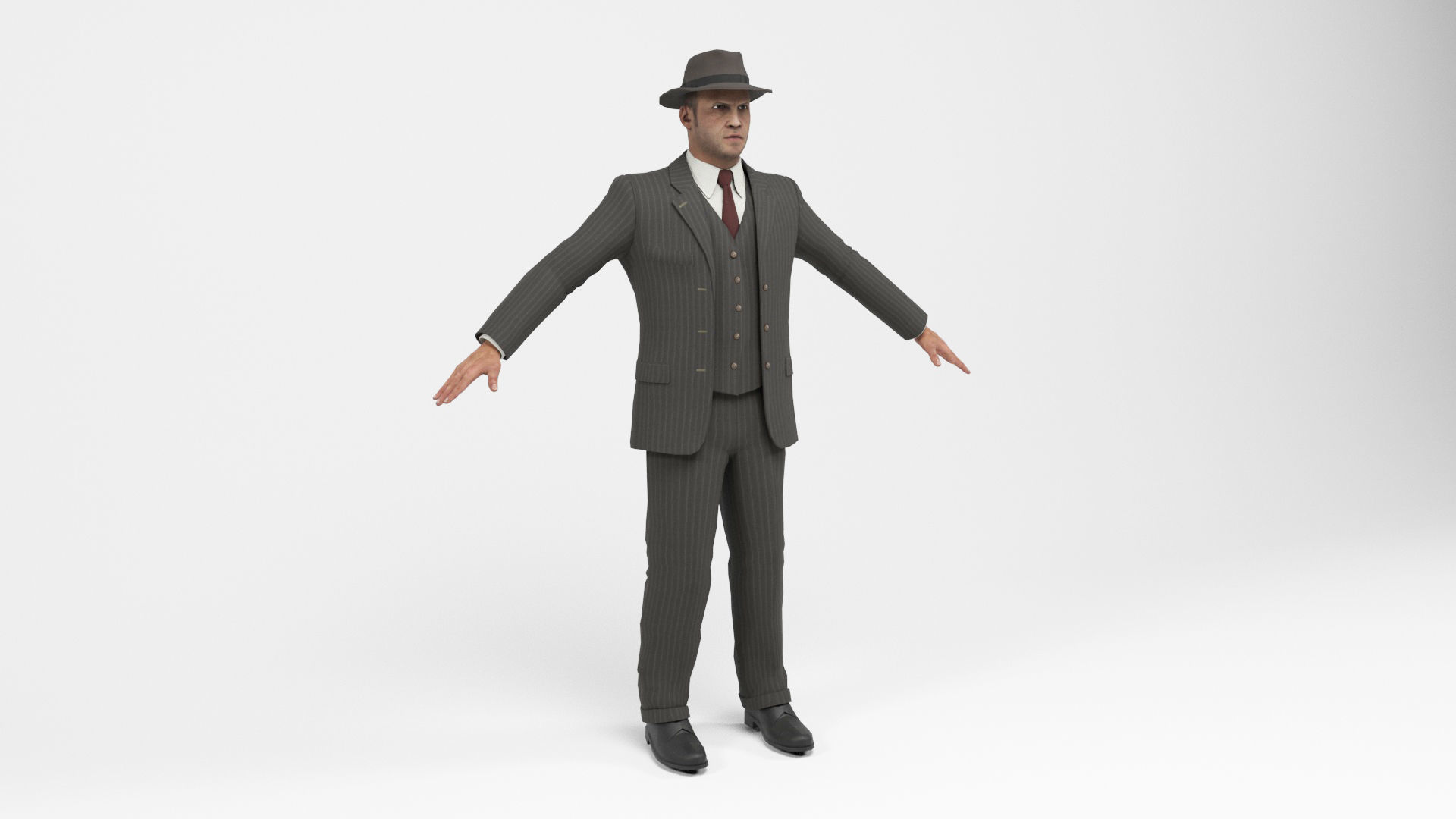 Gangster 1 man in suit with gun Low-poly 3D model_1