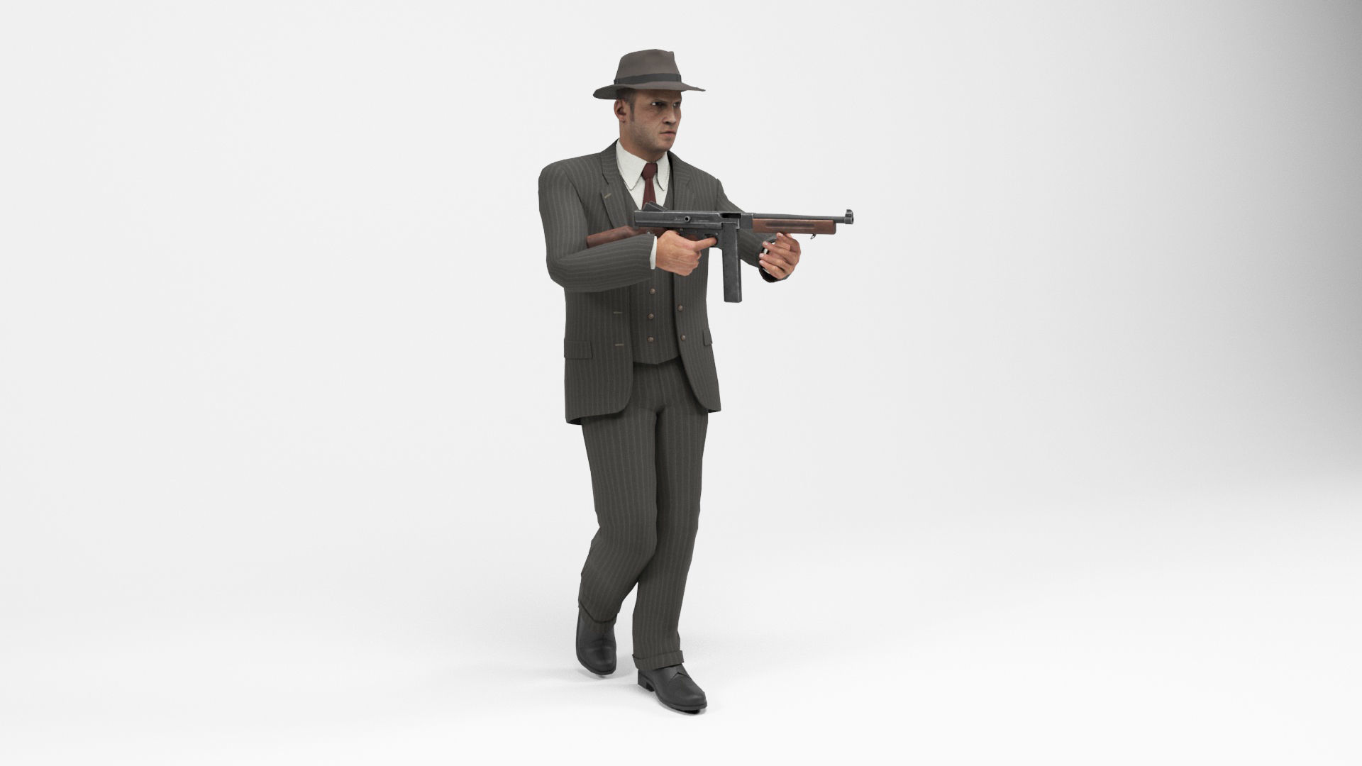 Gangster 1 man in suit with gun Low-poly 3D model_11