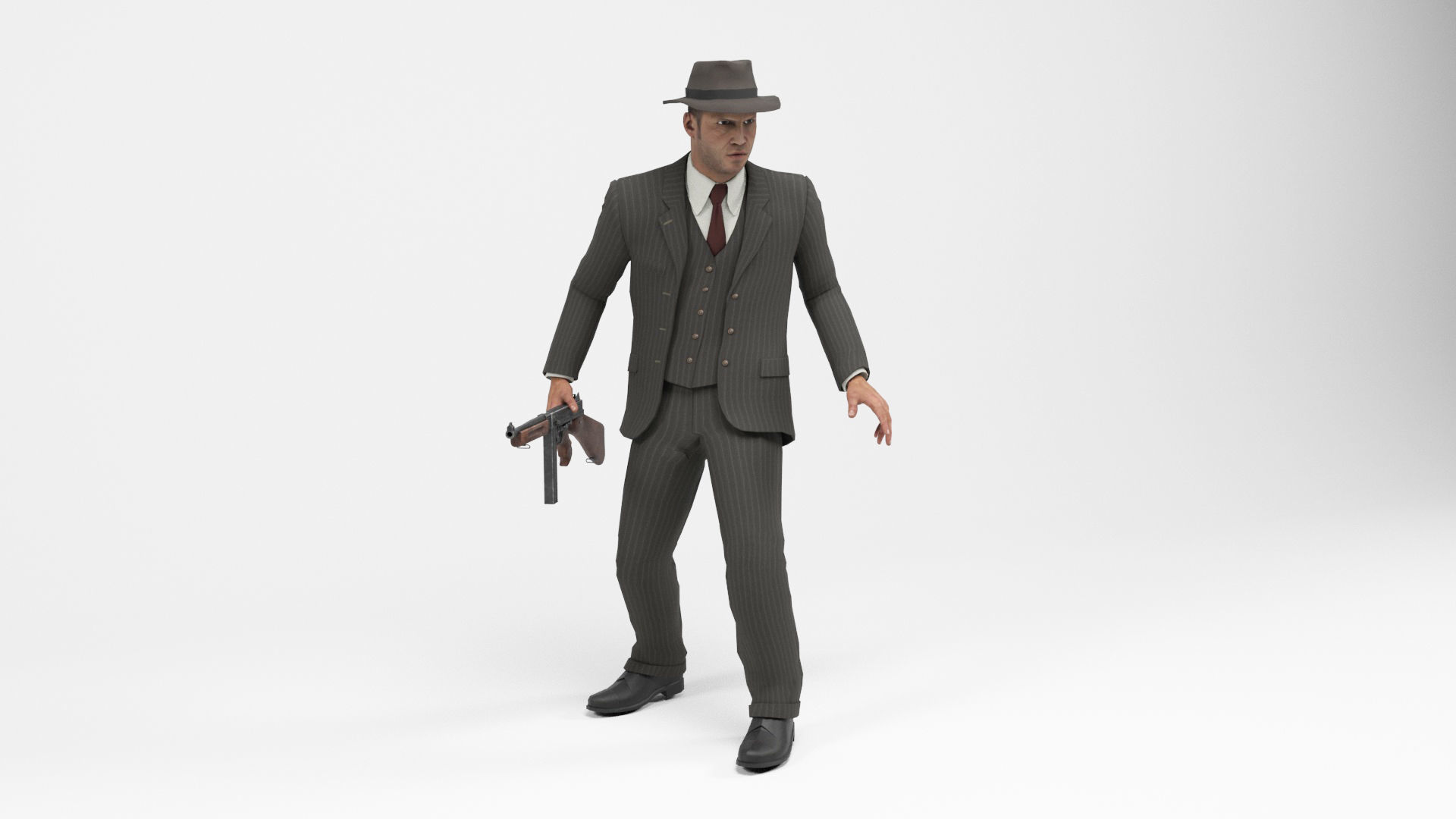 Gangster 1 man in suit with gun Low-poly 3D model_9