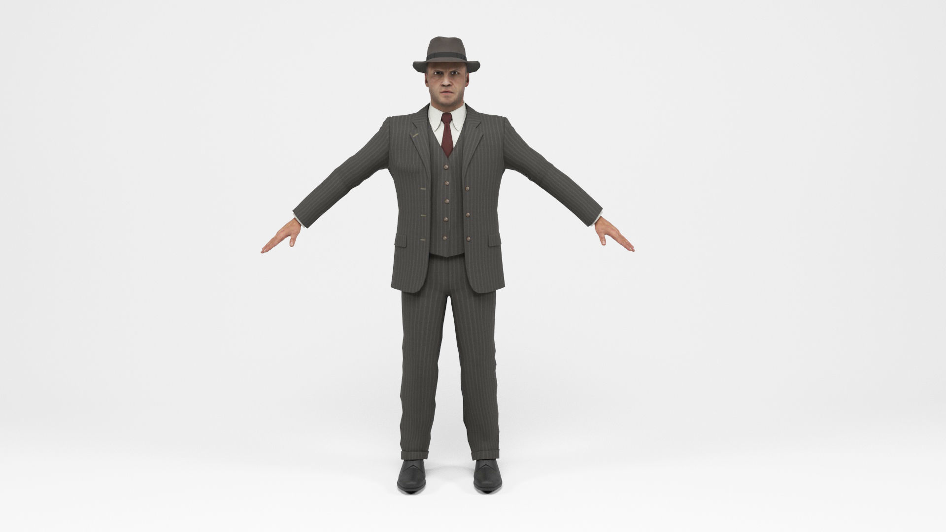 Gangster 1 man in suit with gun Low-poly 3D model_2