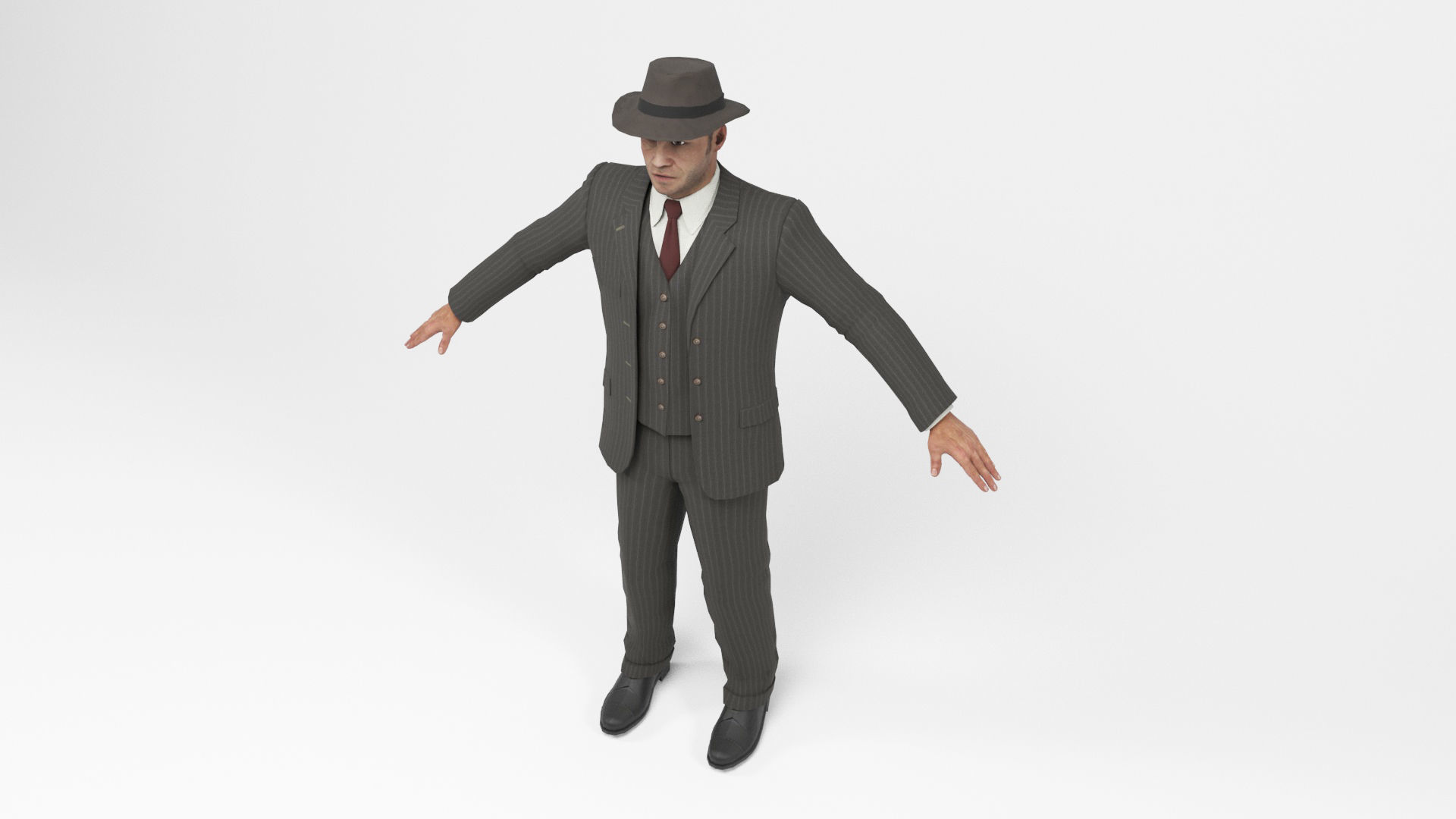 Gangster 1 man in suit with gun Low-poly 3D model_5