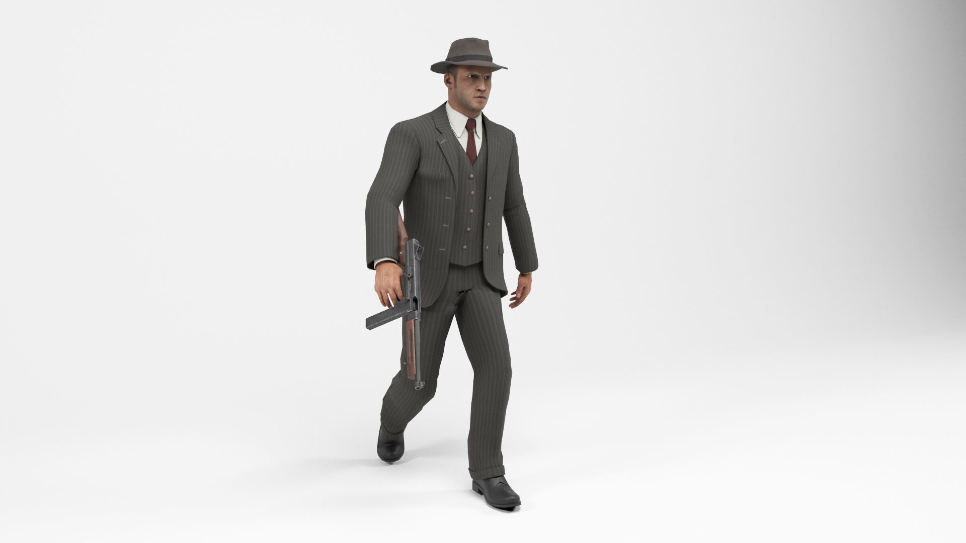Gangster 1 man in suit with gun Low-poly 3D model_10
