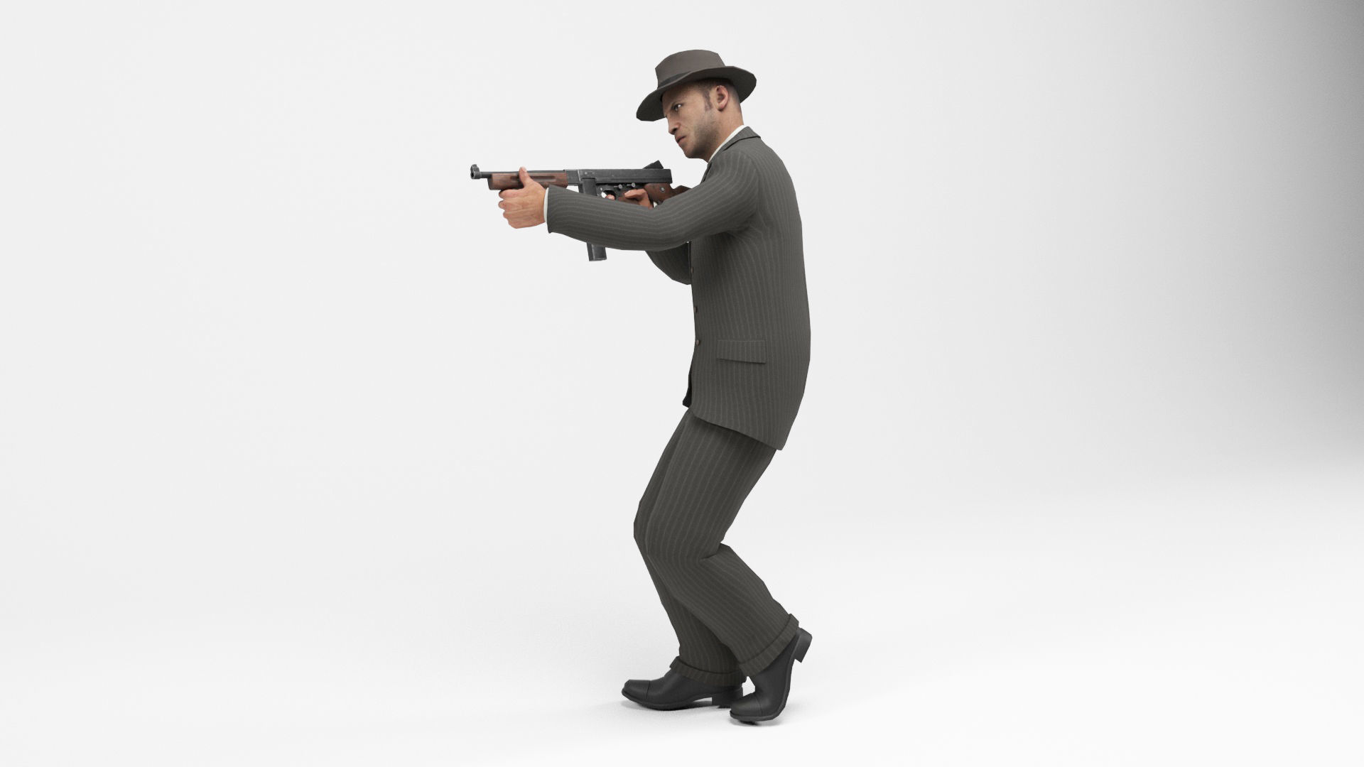Gangster 1 man in suit with gun Low-poly 3D model_7