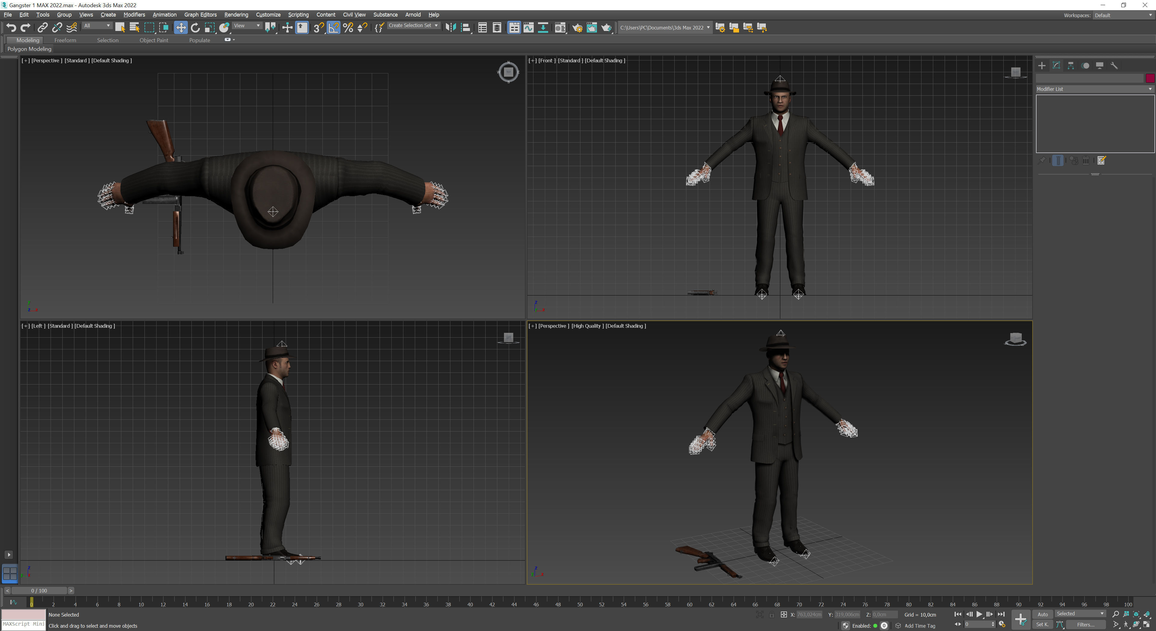 Gangster 1 man in suit with gun Low-poly 3D model_12