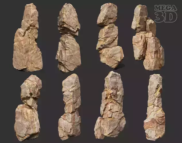 Yellow Vertical Rock Modular 221120 - Ultra HD 16K Texture Low-poly 3D model