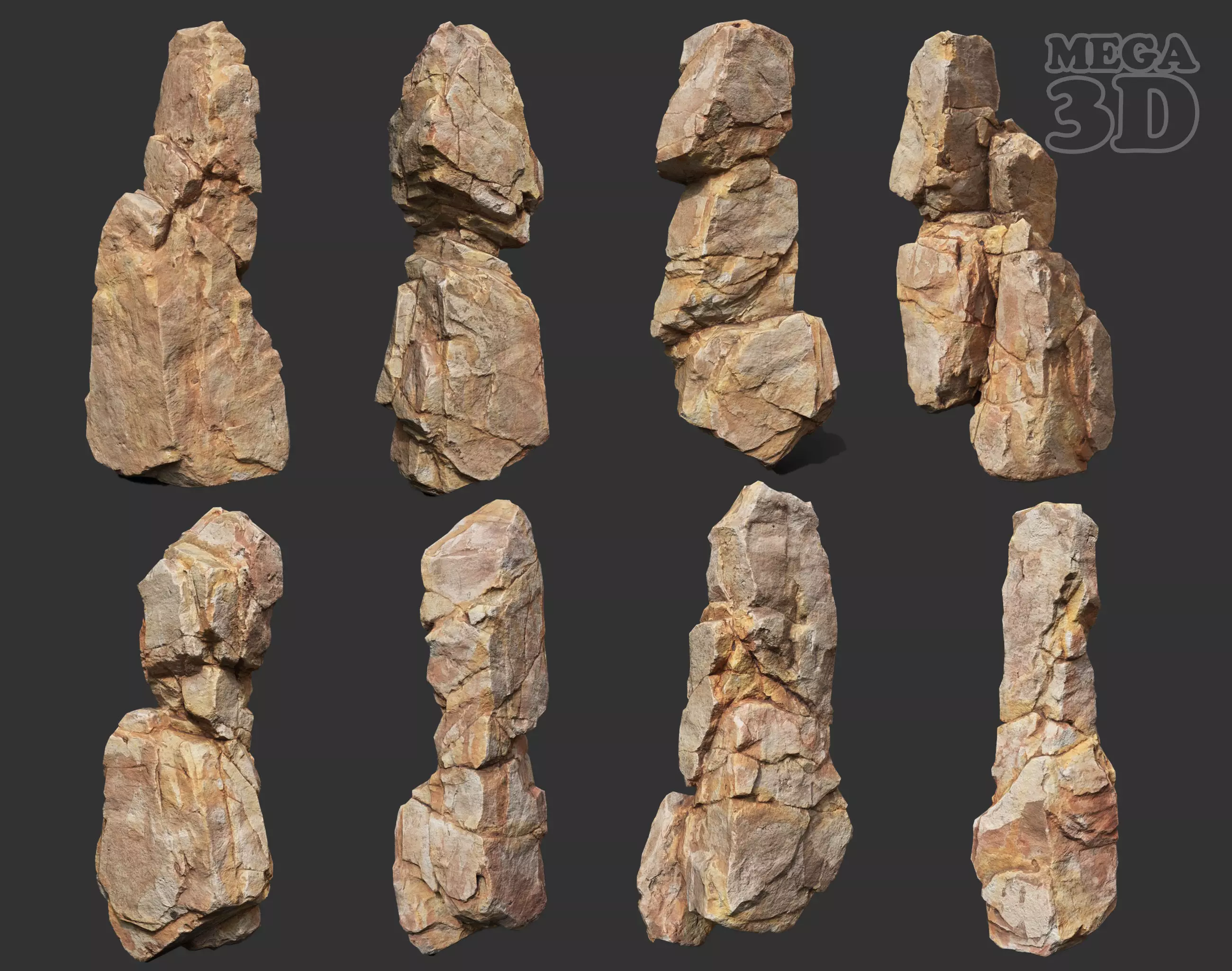 Yellow Vertical Rock Modular 221120 - Ultra HD 16K Texture Low-poly 3D model_0