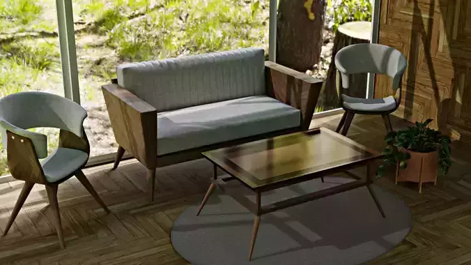 modern living room include modern wood chair and wooden sofa