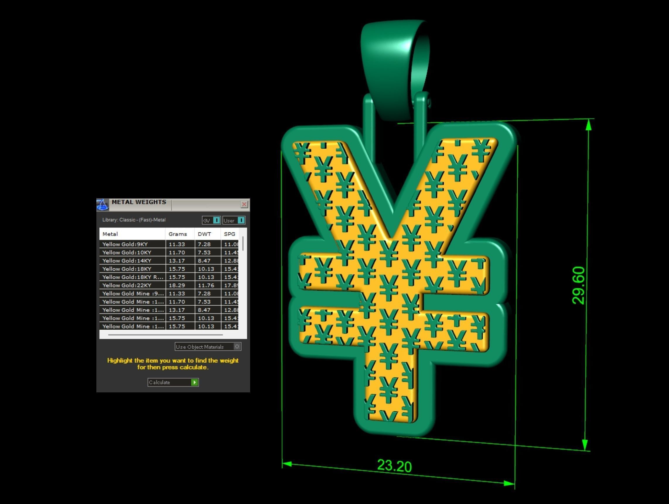 Plain gold yen pendant 3D print model_4