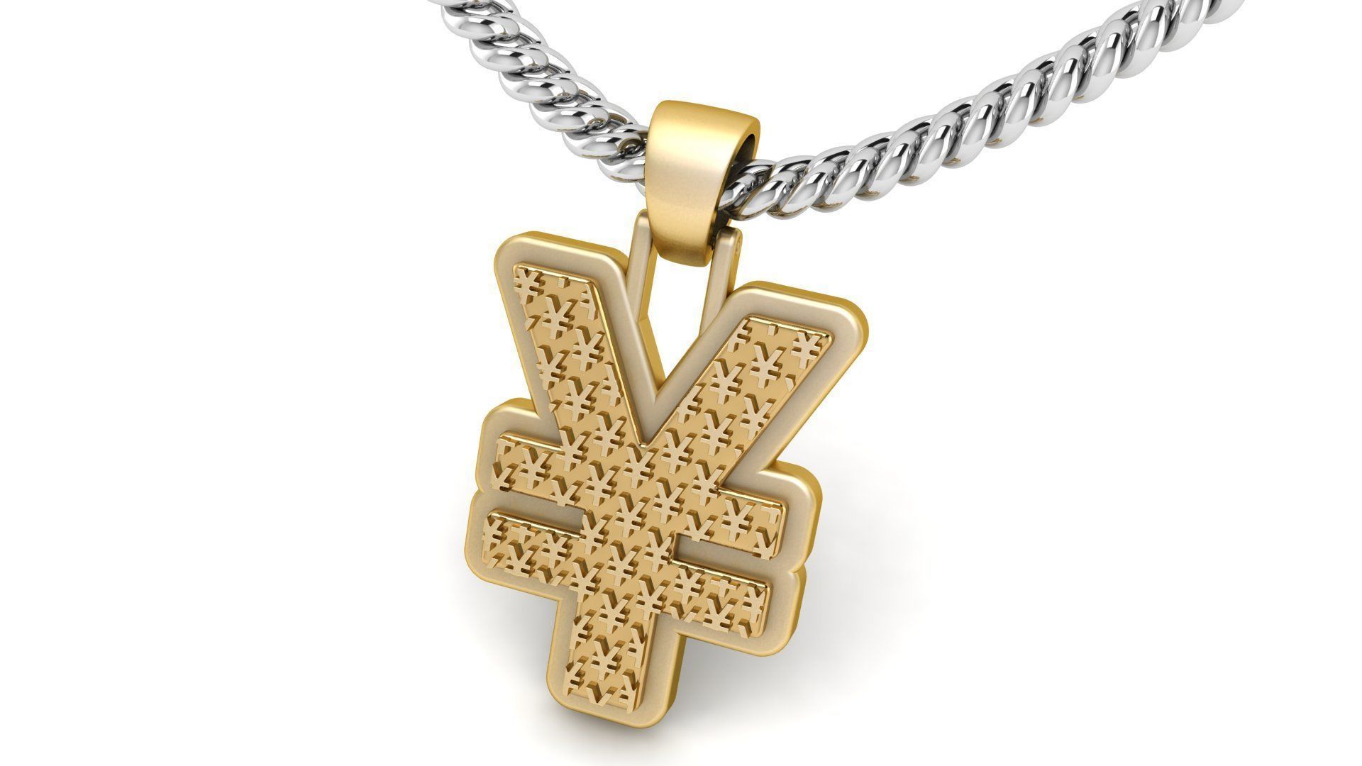Plain gold yen pendant 3D print model_3