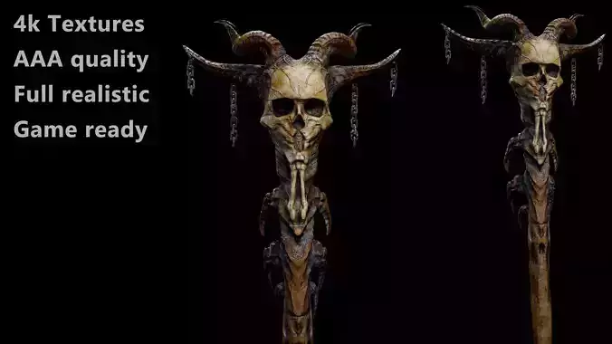 Necromancer staff Realistic Low-poly 3D model
