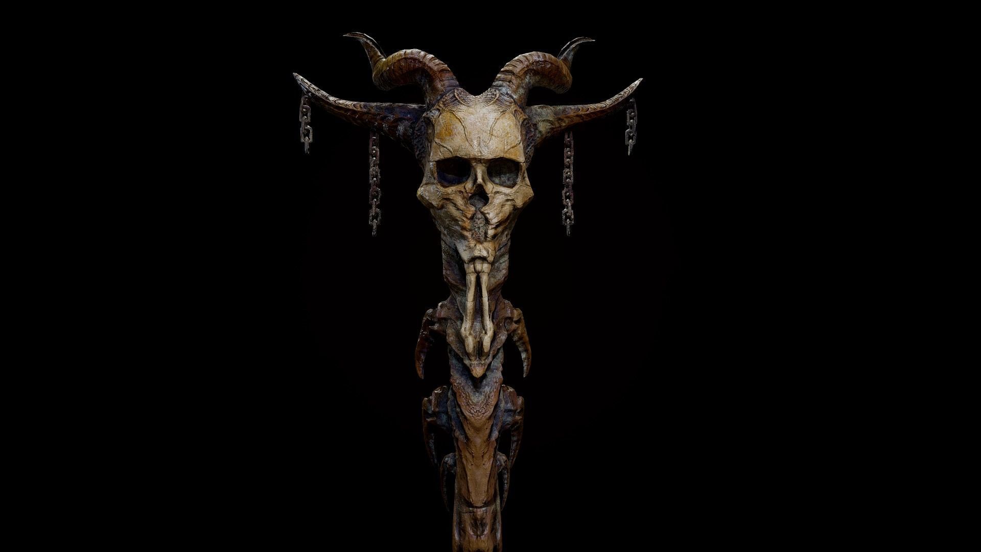 Necromancer staff Realistic Low-poly 3D model_1