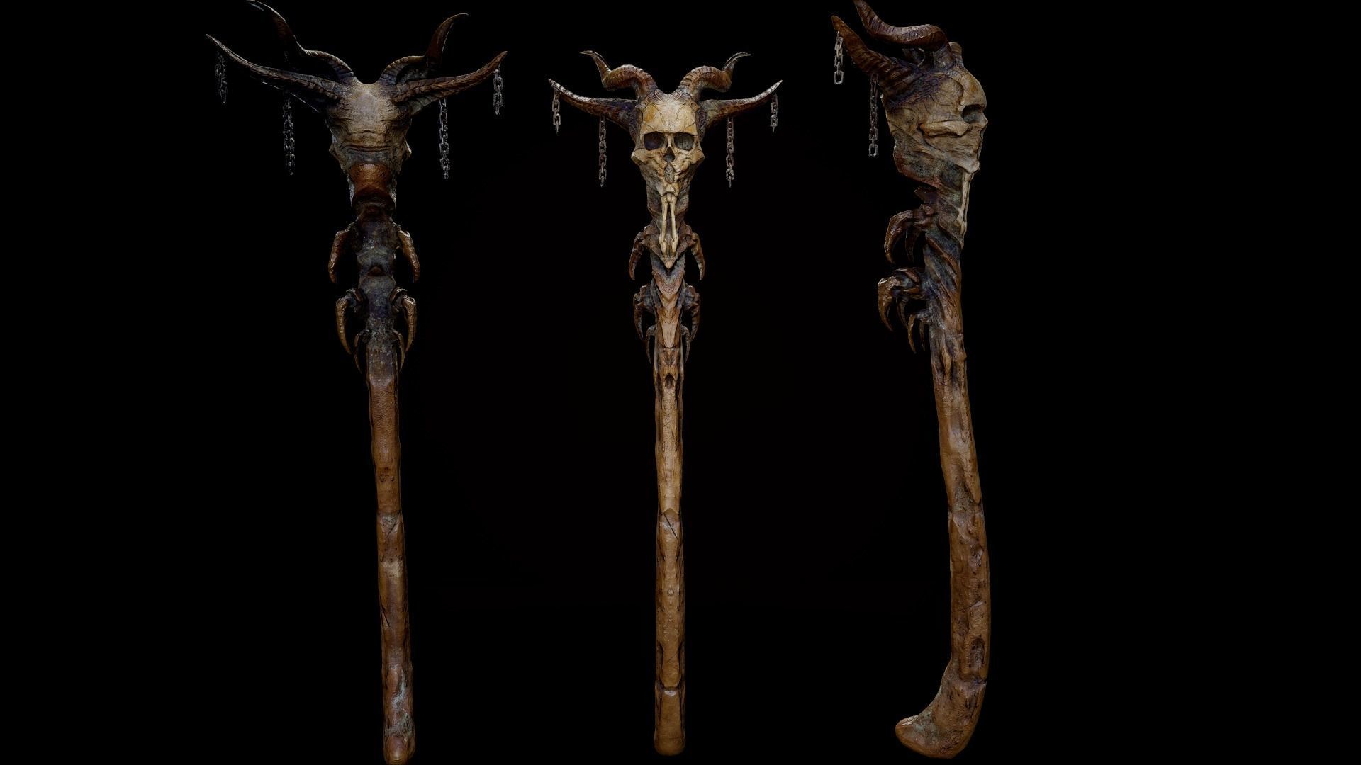 Necromancer staff Realistic Low-poly 3D model_4