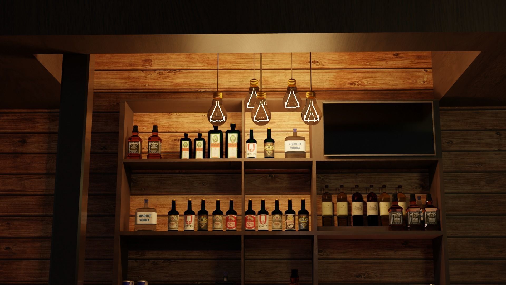 Bar counter with various drinks and red lighting Low-poly Low-poly 3D model_5