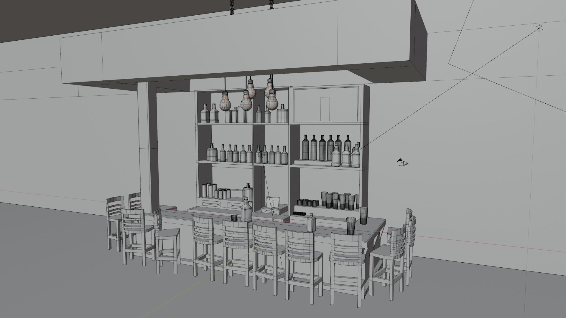 Bar counter with various drinks and red lighting Low-poly Low-poly 3D model_12