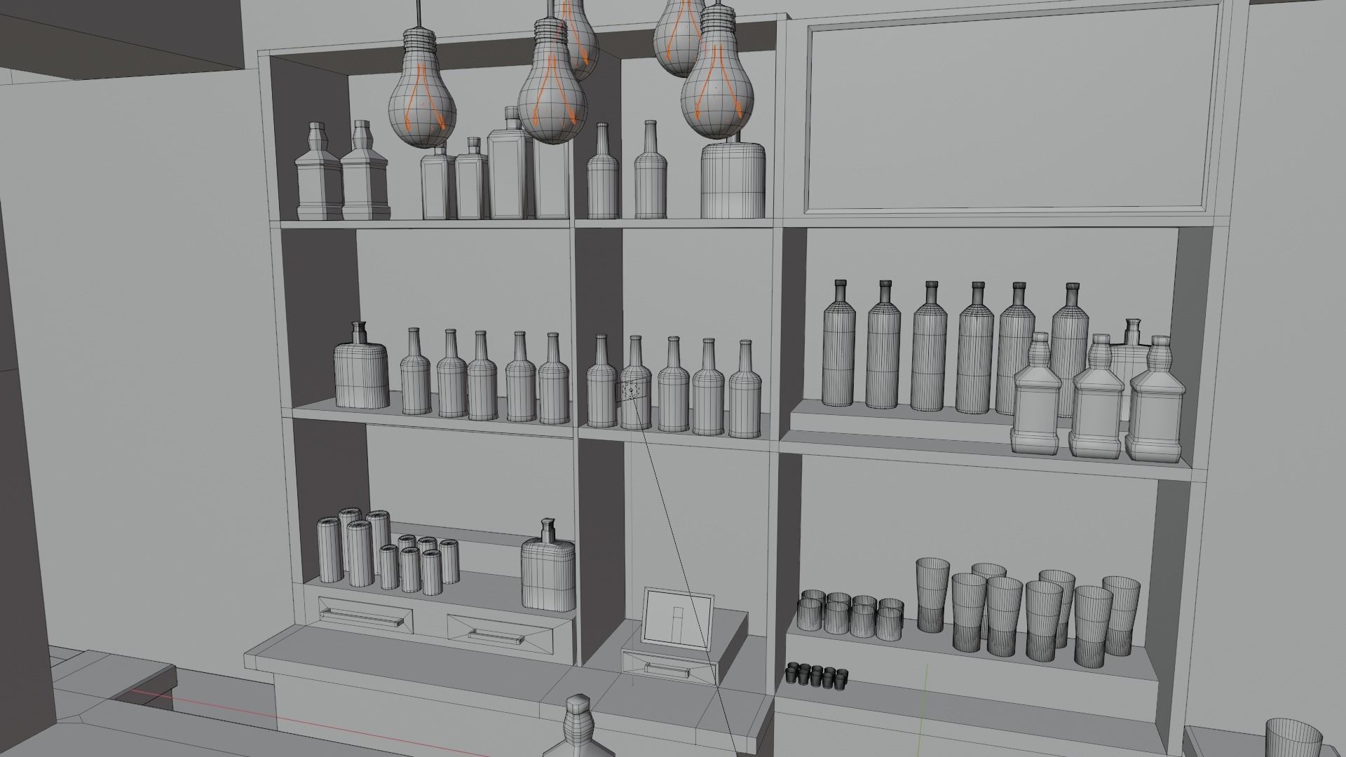 Bar counter with various drinks and red lighting Low-poly Low-poly 3D model_13