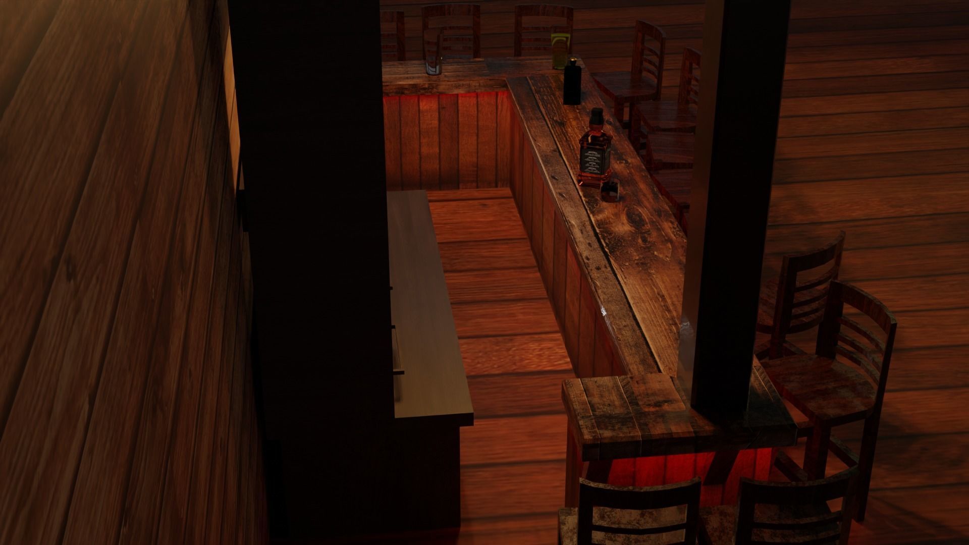 Bar counter with various drinks and red lighting Low-poly Low-poly 3D model_6