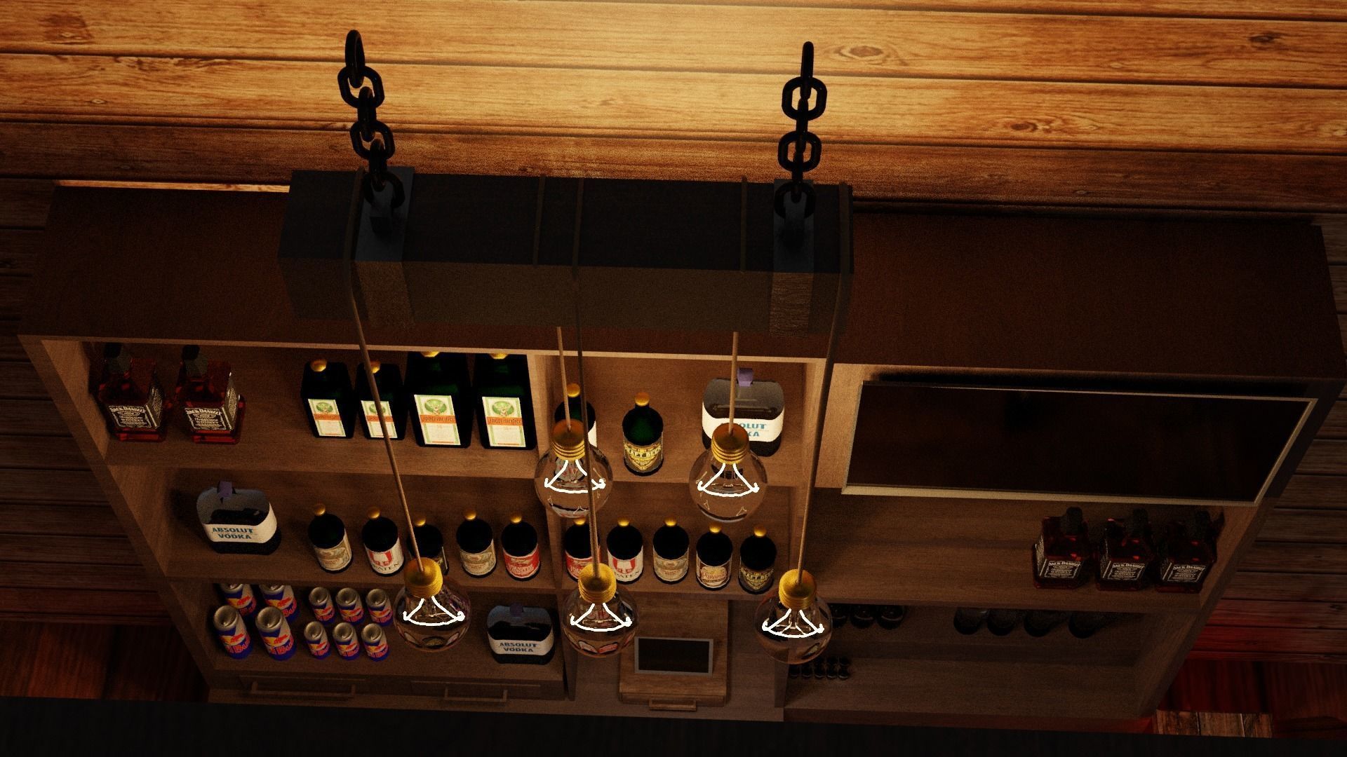 Bar counter with various drinks and red lighting Low-poly Low-poly 3D model_8