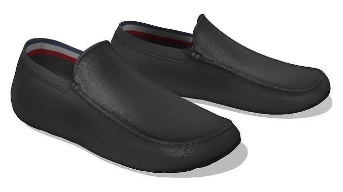 Men Black Flat Slip On Shoes Low-poly 3D model