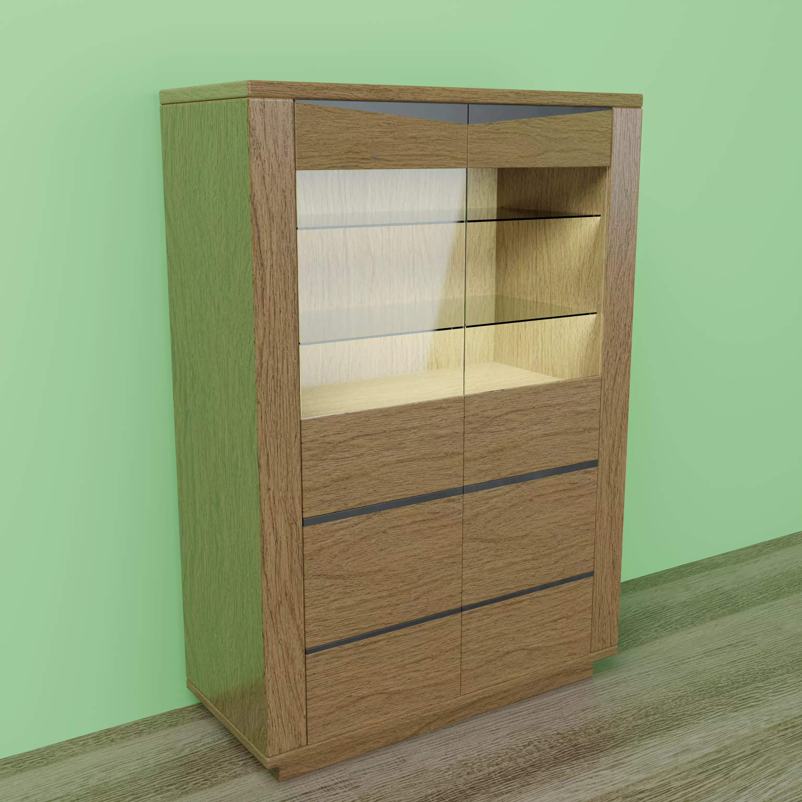 Varnished Solid Oak Showcase Low-poly 3D model
