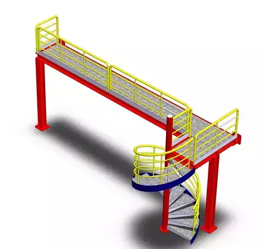 Structural railings platform with spiral stairs 3D model