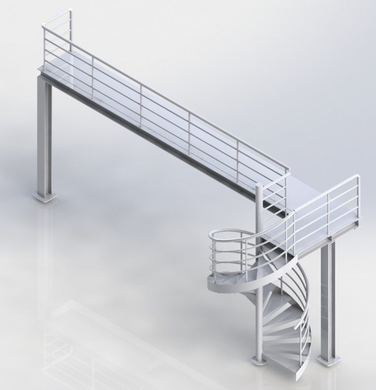 Three Side Railing Platform Structural railings platform with spiral stairs 3D model rigged | CGTrader