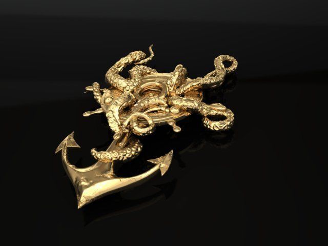 Octopus on Anchor 3D print model_1