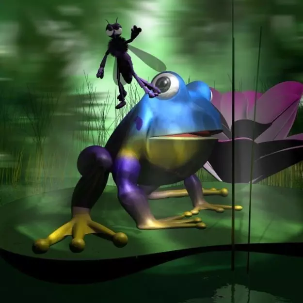 Frogs and Mosquito in a complete cartoon scene Low-poly 3D model_0