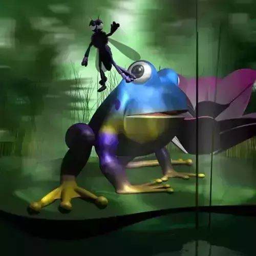 Frogs and Mosquito in a complete cartoon scene Low-poly 3D model