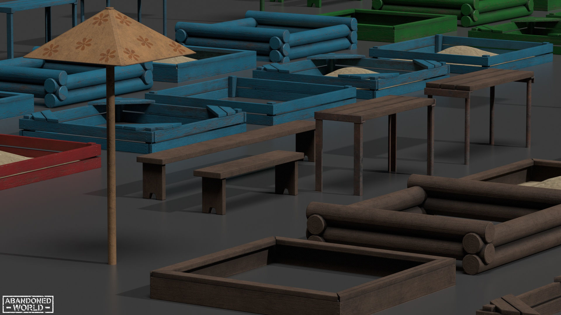 Sandbox Set For Playground Low-poly 3D model_10