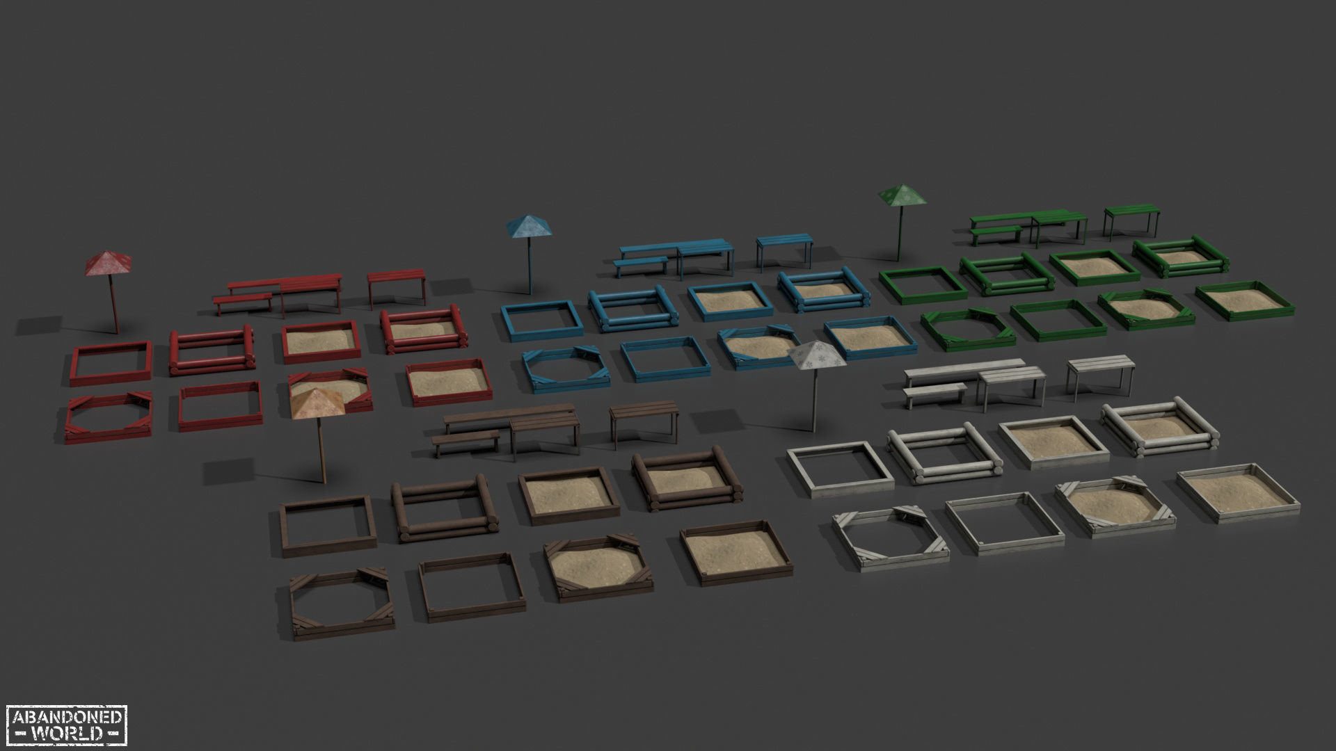 Sandbox Set For Playground Low-poly 3D model_1