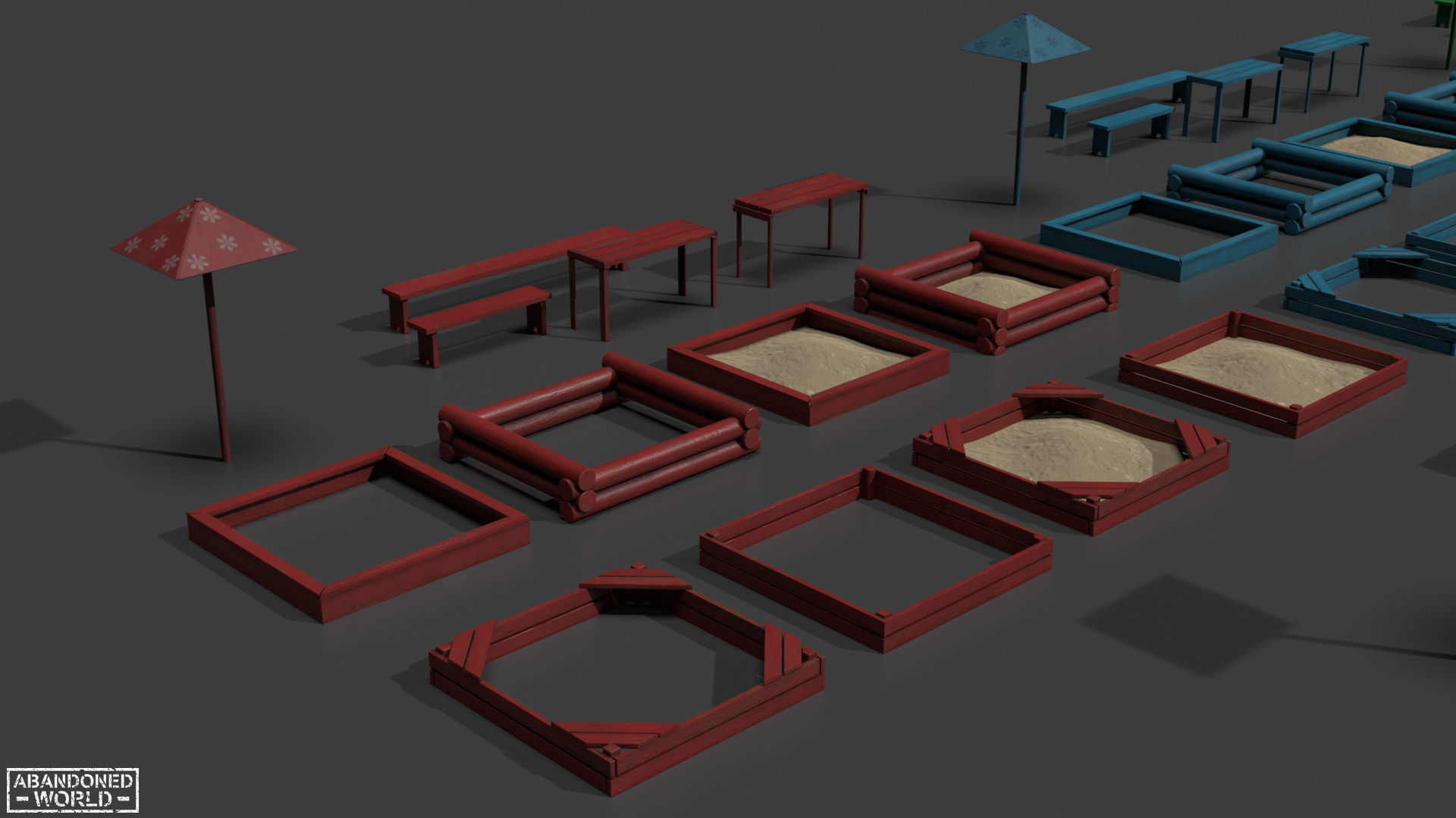 Sandbox Set For Playground Low-poly 3D model_6