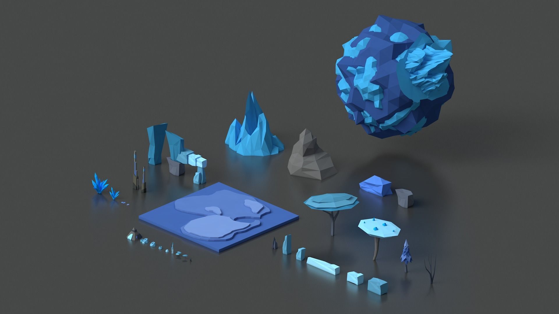 Free Demo of Low Poly Space Alien Worlds 3D Asset Pack Free low-poly 3D model_3