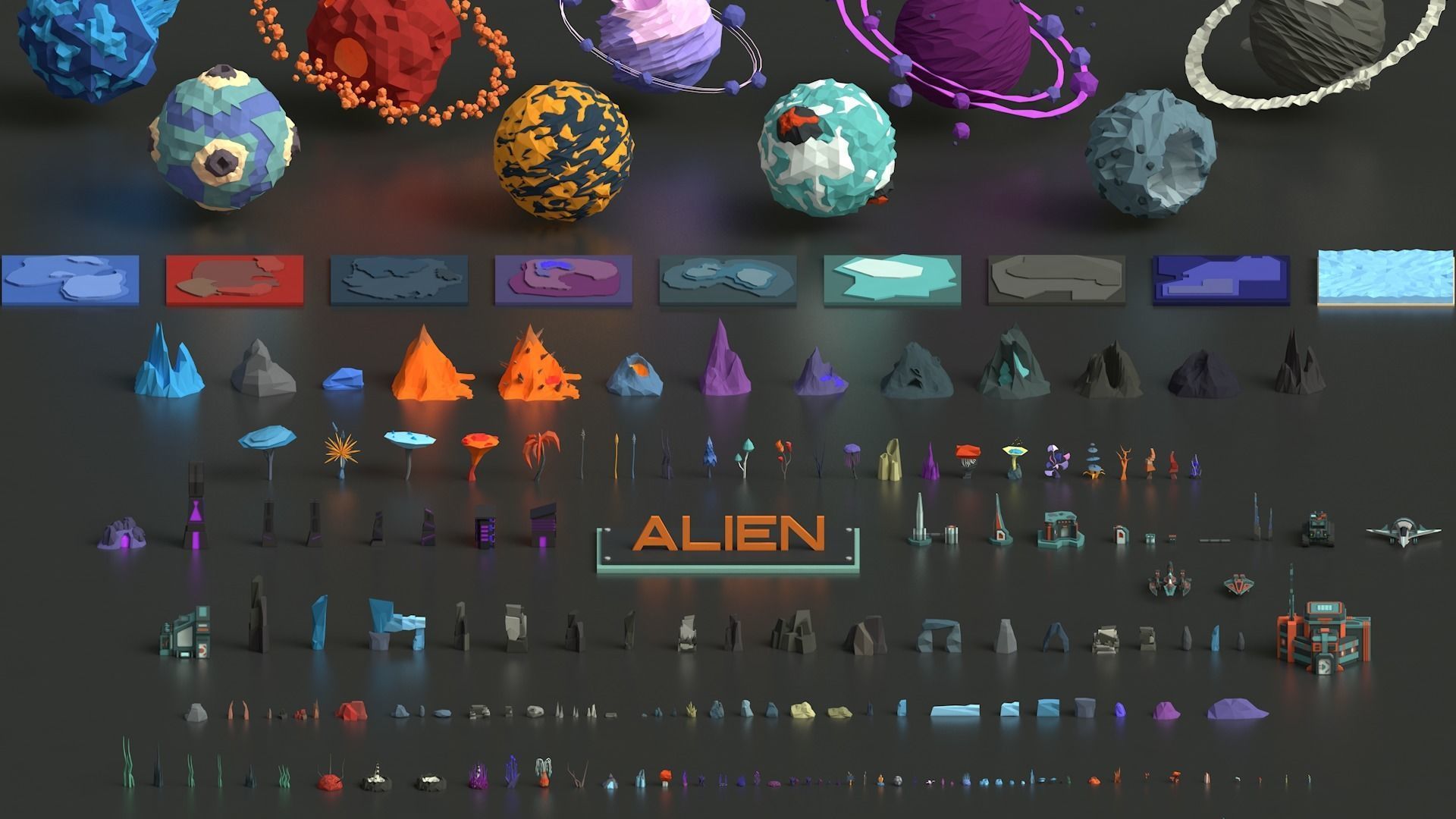 Free Demo of Low Poly Space Alien Worlds 3D Asset Pack Free low-poly 3D model_2