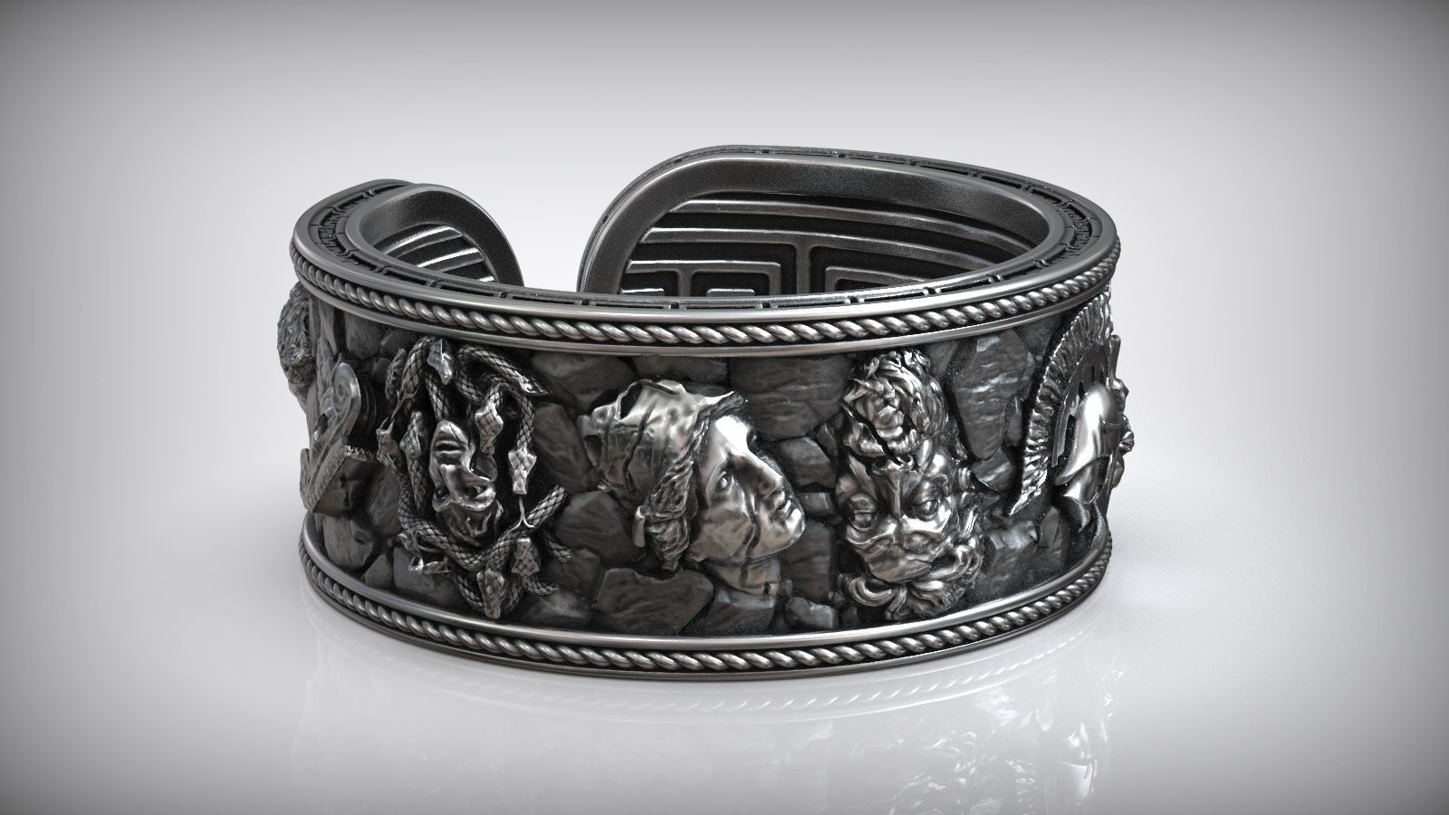 Antique Greek Olympus Gods Statue Ruins Meander Adjustable Ring  3D print model_2