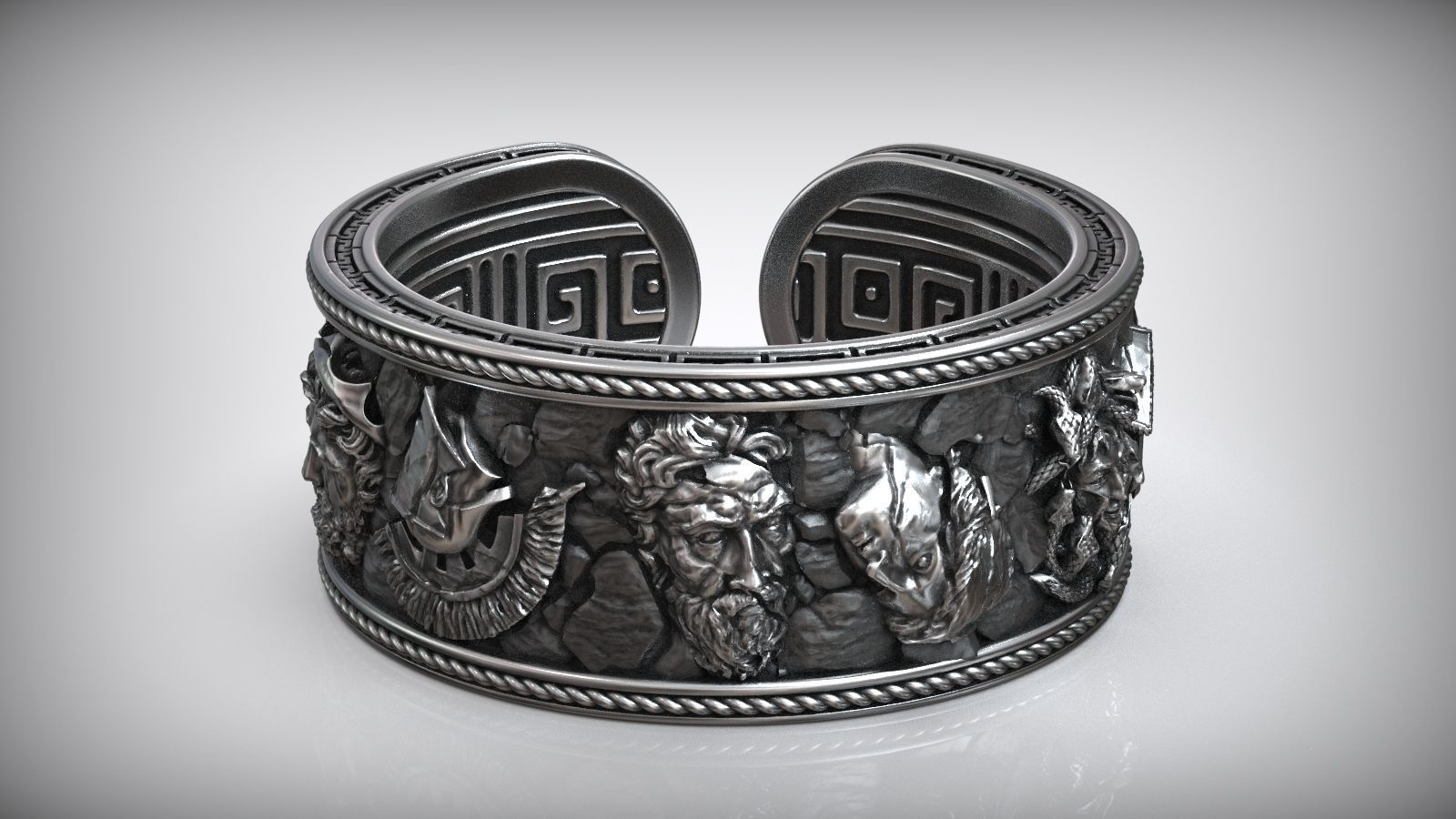 Antique Greek Olympus Gods Statue Ruins Meander Adjustable Ring  3D print model_1