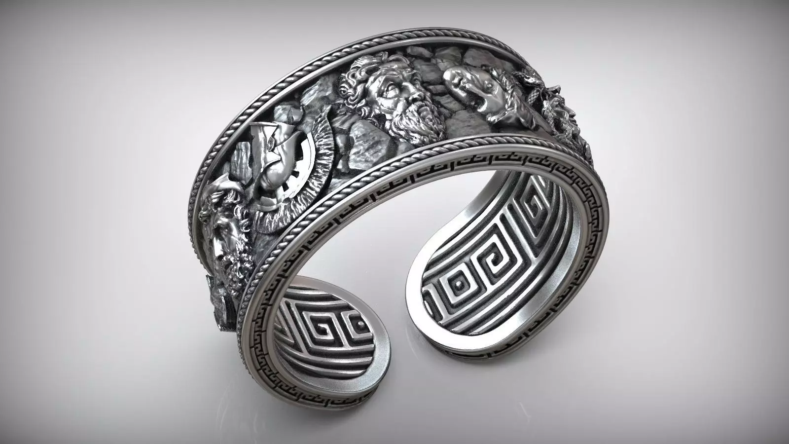 Antique Greek Olympus Gods Statue Ruins Meander Adjustable Ring  3D print model_0