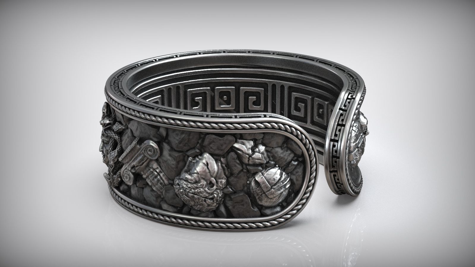 Antique Greek Olympus Gods Statue Ruins Meander Adjustable Ring  3D print model_5