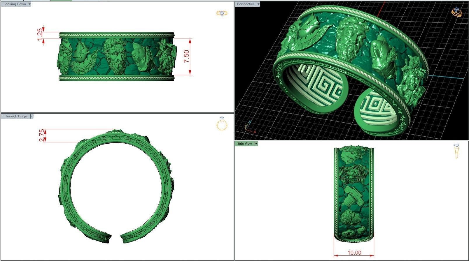 Antique Greek Olympus Gods Statue Ruins Meander Adjustable Ring  3D print model_8