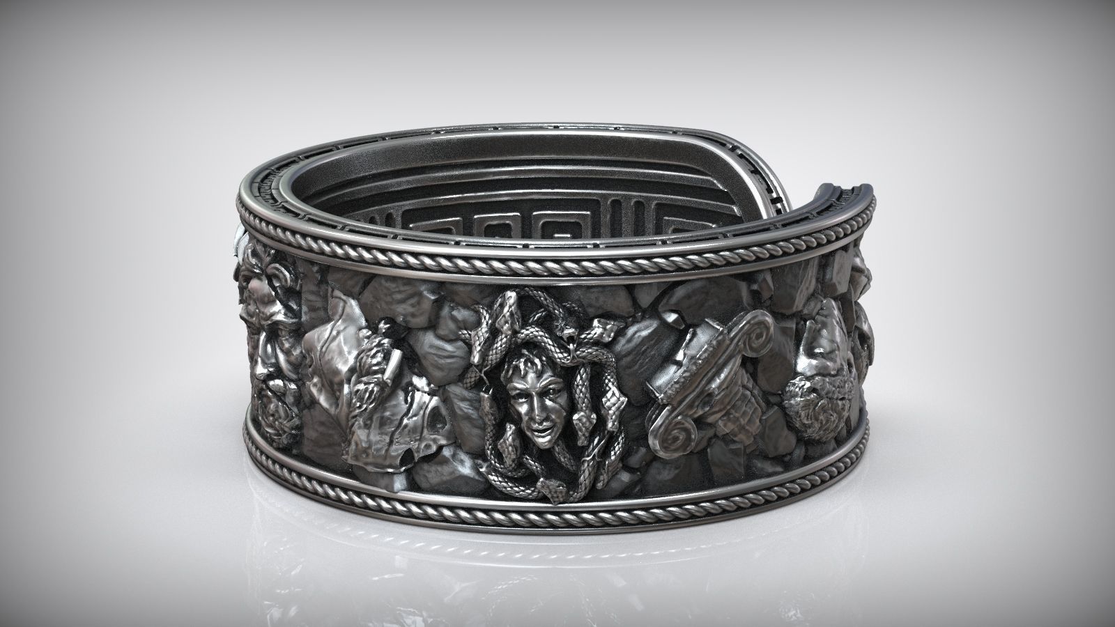 Antique Greek Olympus Gods Statue Ruins Meander Adjustable Ring  3D print model_3