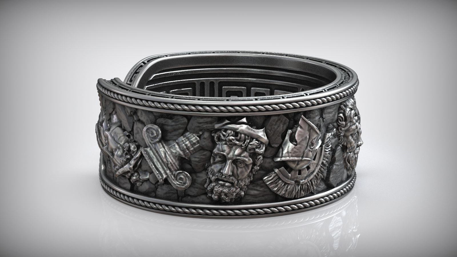 Antique Greek Olympus Gods Statue Ruins Meander Adjustable Ring  3D print model_4