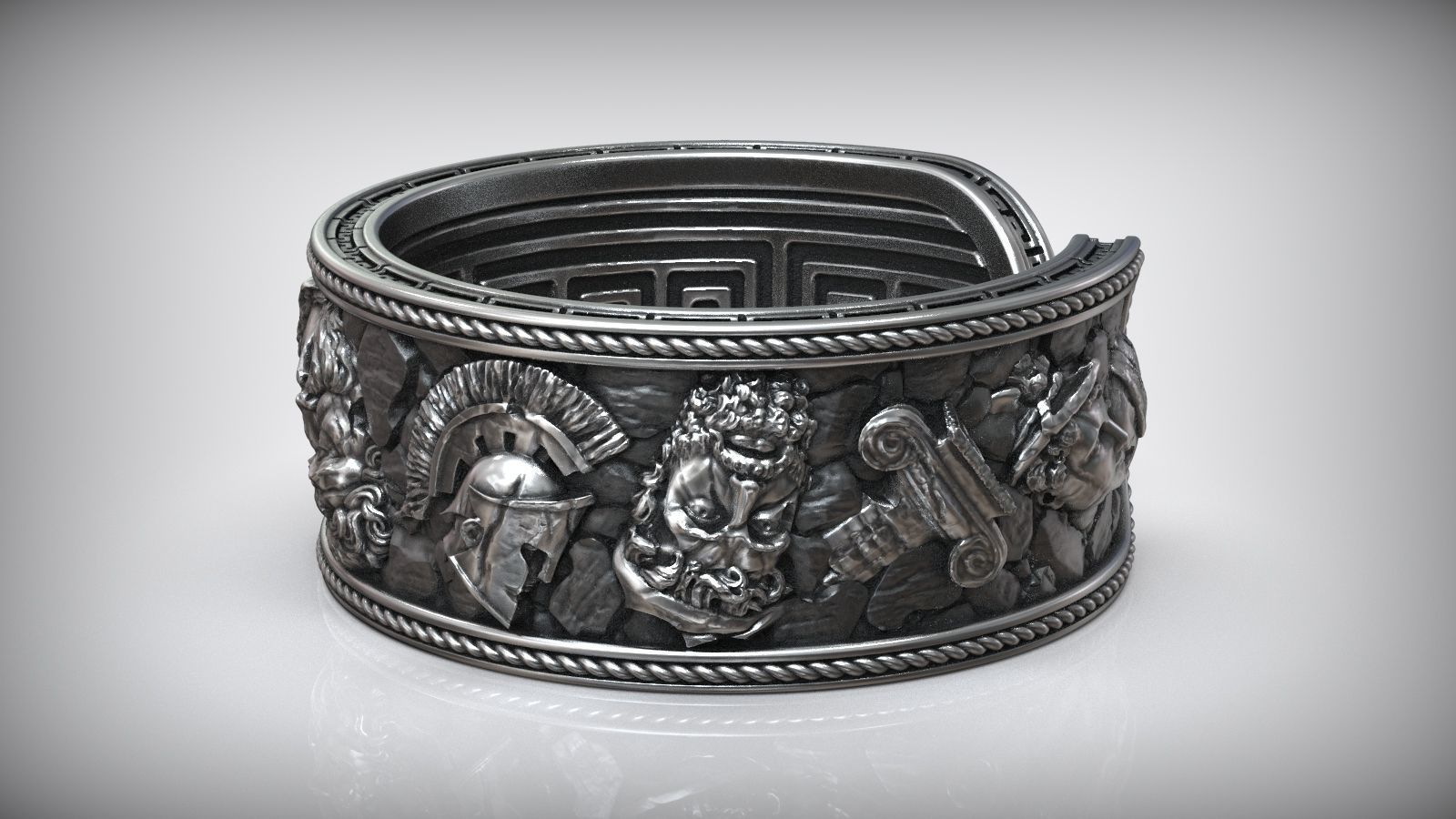 Antique Greek Olympus Gods Statue Ruins Meander Adjustable Ring  3D print model_6