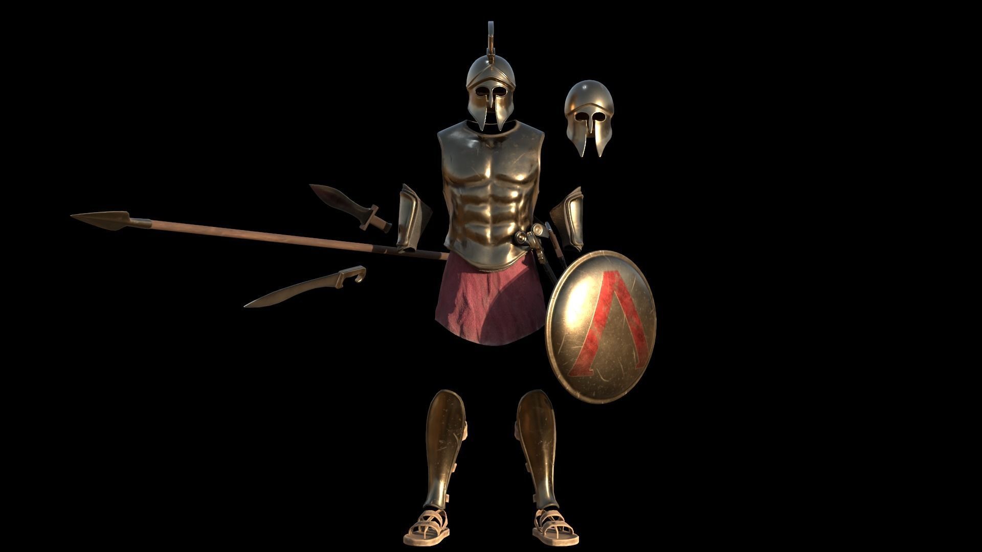 Modular Spartan Warrior Low-poly 3D model_7