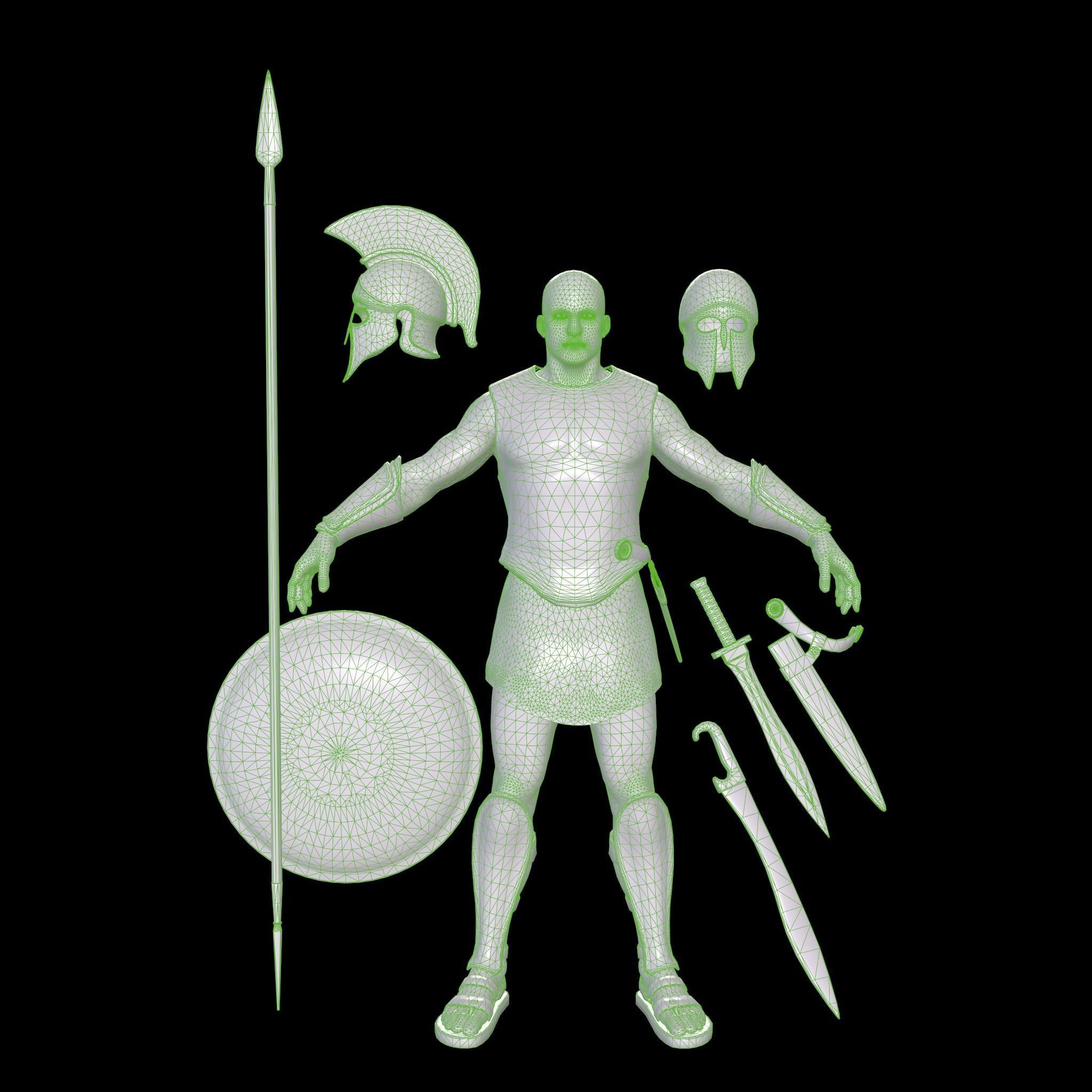 Modular Spartan Warrior Low-poly 3D model_15