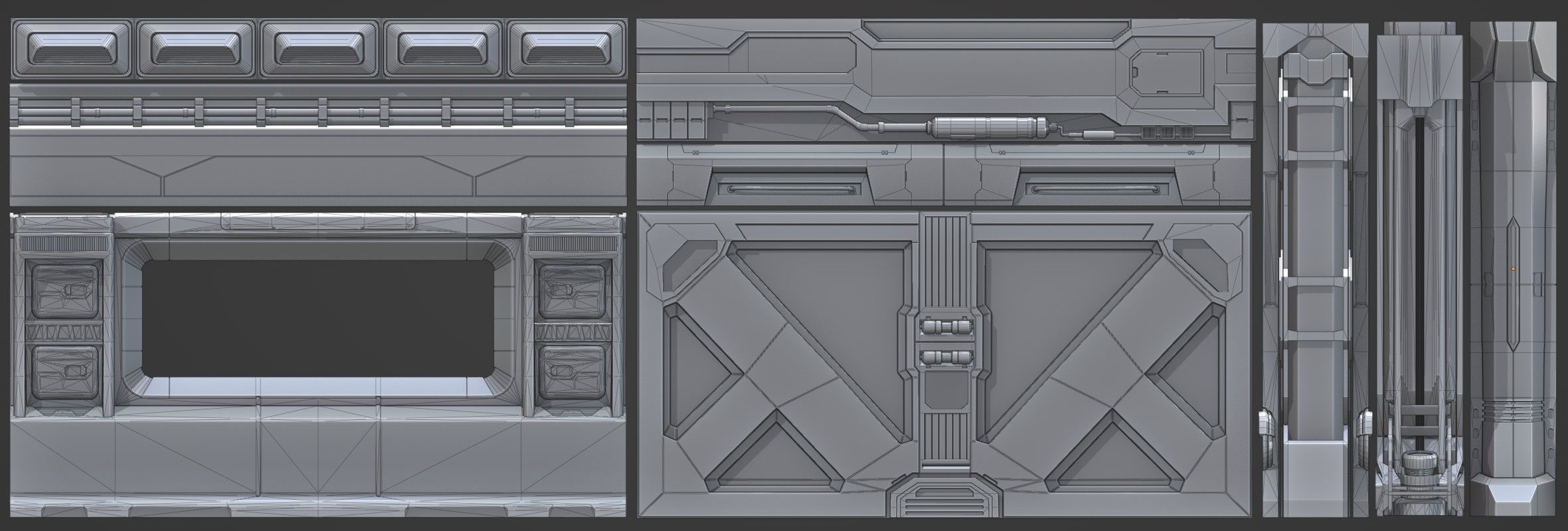 Sci-Fi panels kit Low-poly 3D model_4