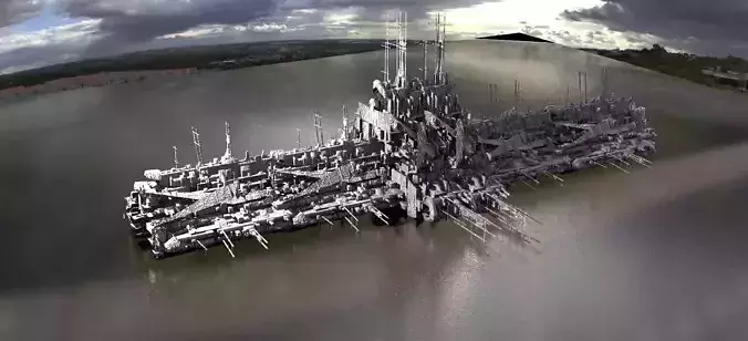 Mega Sci-Fi city Complex Station submerged 