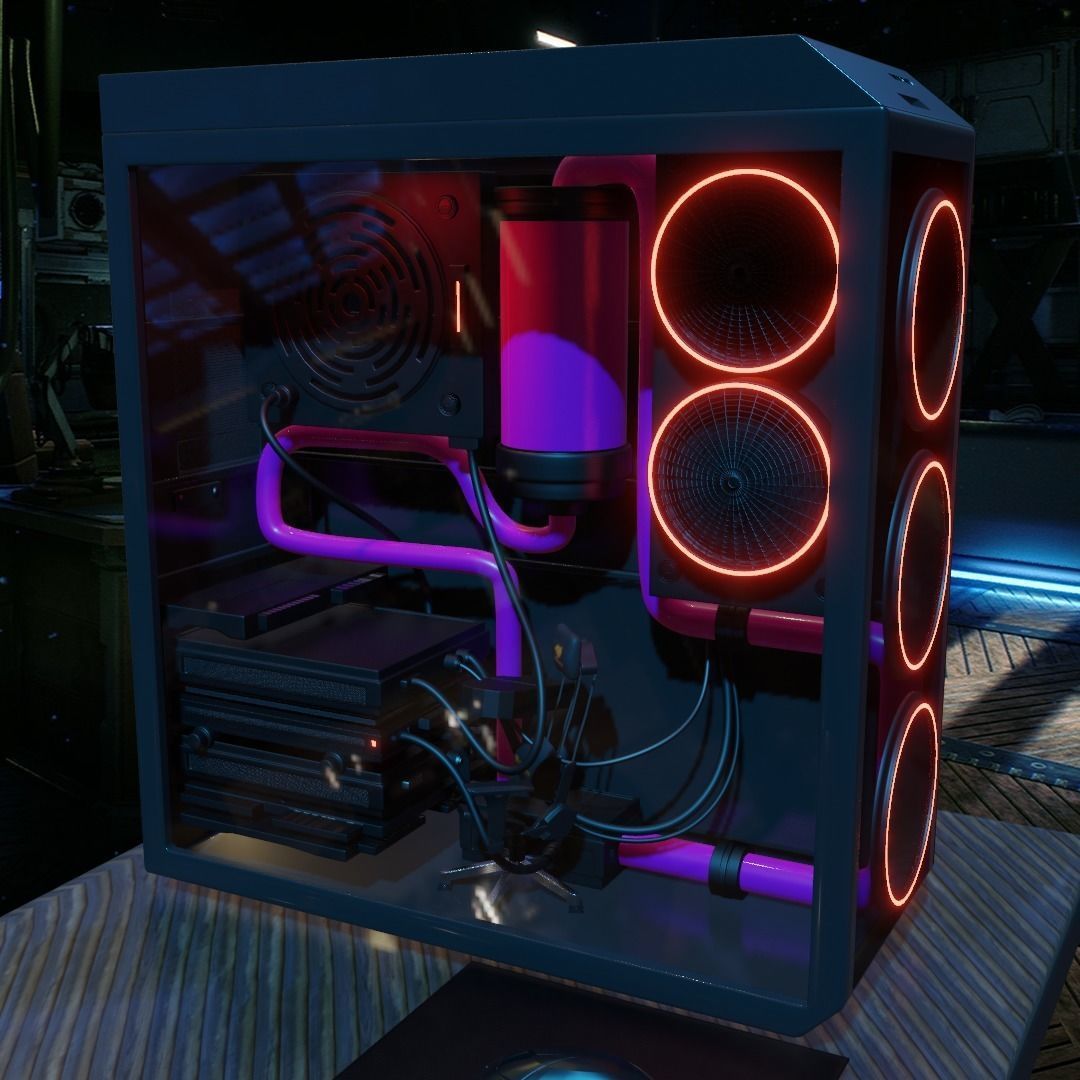 Computer Gaming Desktop PC Low-poly 3D model_5